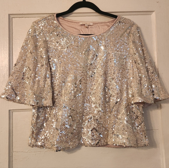 Skies Are Blue Top, Silver Sequined Cropped, Sz Small EUC Party, Cocktail, Club - Picture 3 of 14